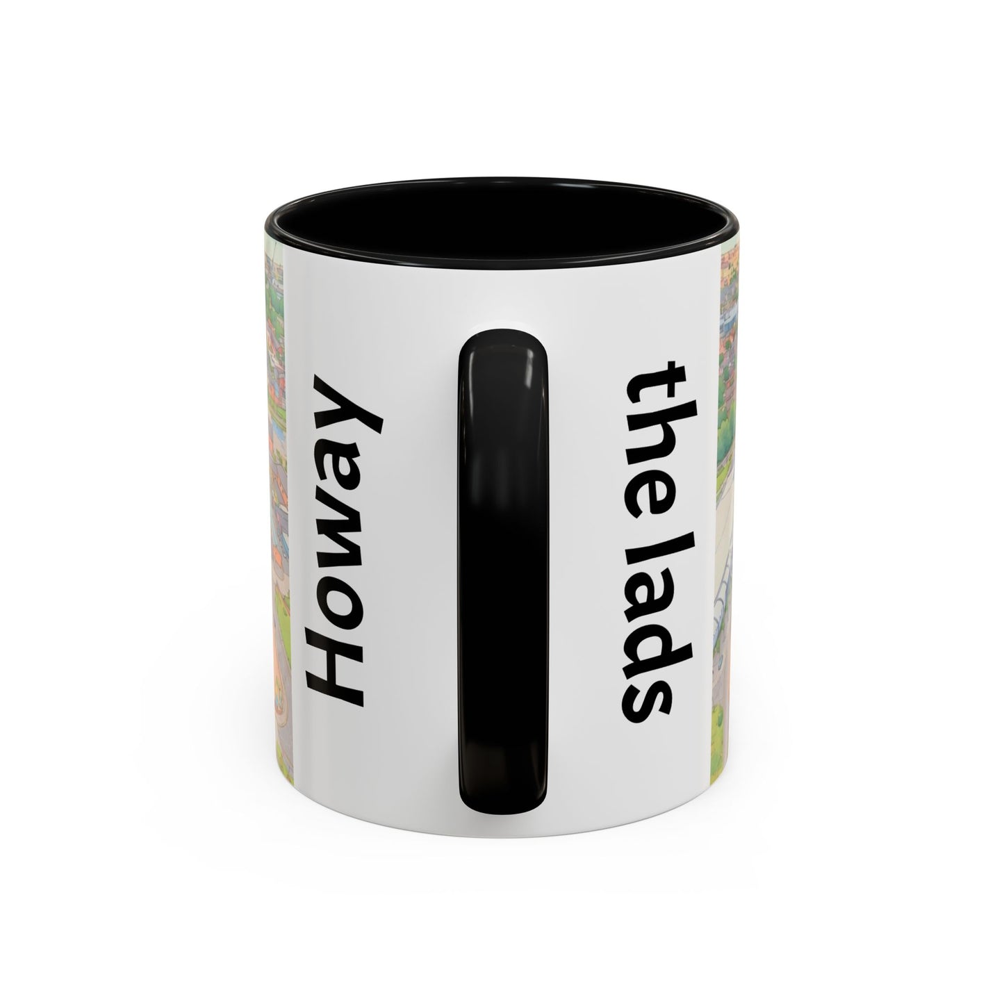 Howay the lads Stadium Accent Coffee Mug — Football Aerial View, 11oz