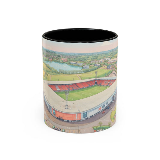 Doncaster Stadium Panorama Accent Coffee Mug – Scenic Football Ground Illustration (11oz)