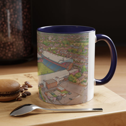 Palace Stadium Aerial Accent Coffee Mug — Illustrated Football Ground Scene (11oz)