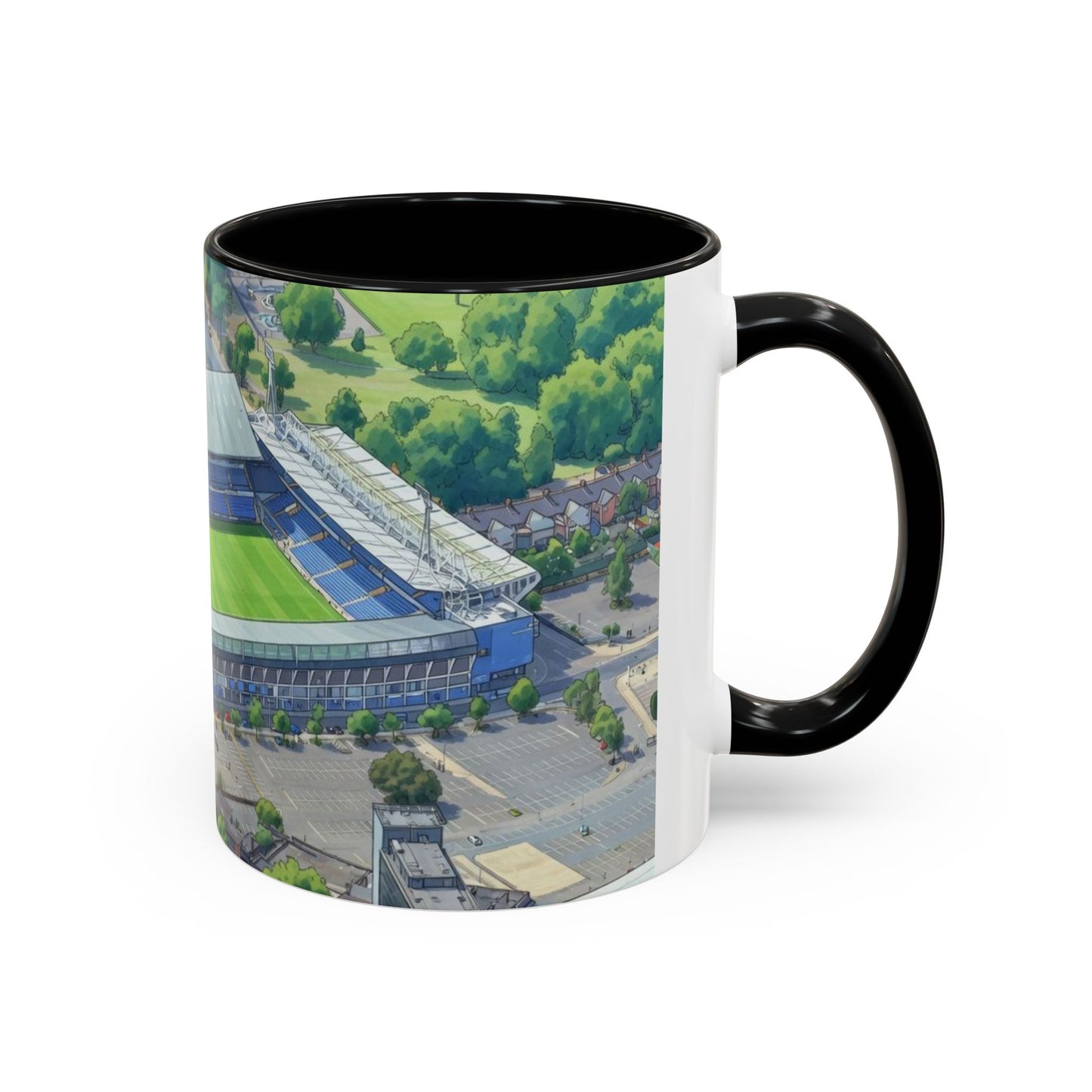 Portman Road Stadium Aerial Accent Coffee Mug — Scenic Soccer/Football Pitch Design (11oz)