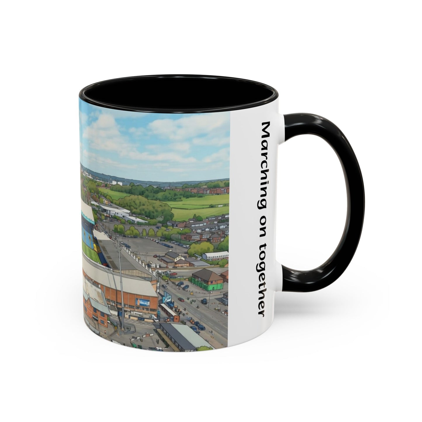Stadium aerial Accent Coffee Mug — "Marching on Together"