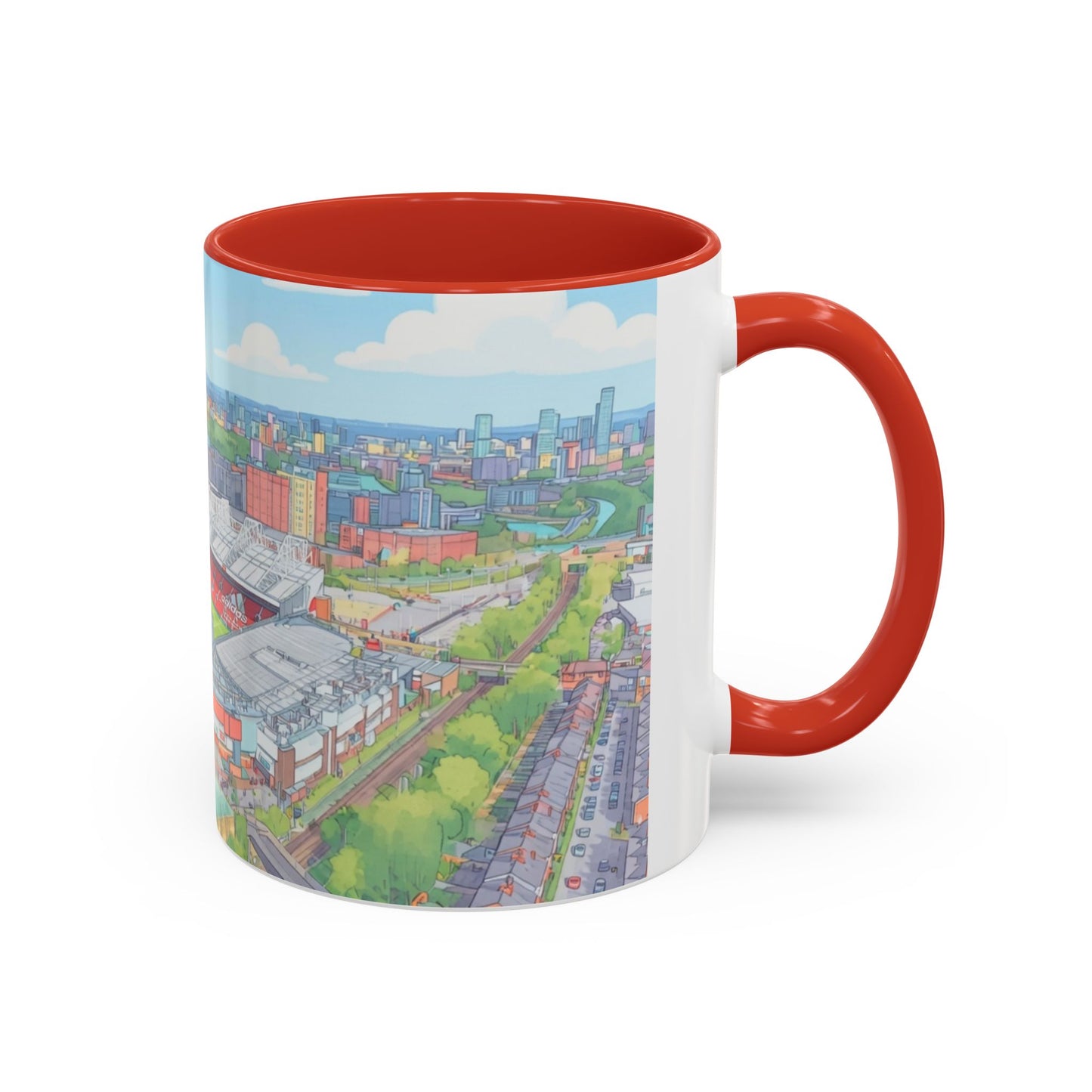 Stadium Cityscape Coffee Mug — Scenic Manchester Football Stadium Illustration (11oz)