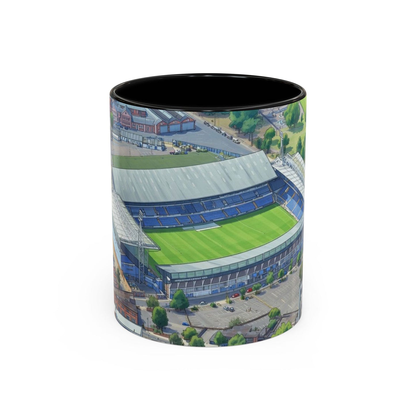 Portman Road Stadium Aerial Accent Coffee Mug — Scenic Soccer/Football Pitch Design (11oz)