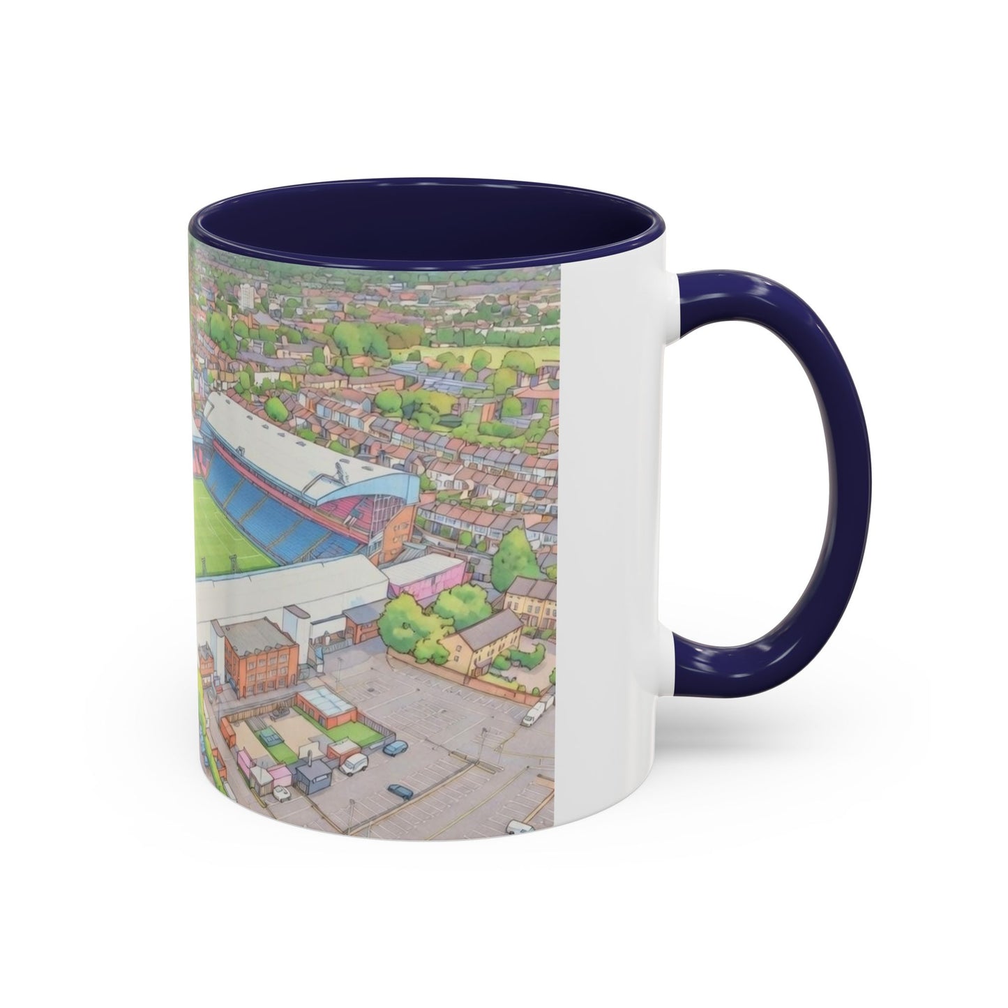 Palace Stadium Aerial Accent Coffee Mug — Illustrated Football Ground Scene (11oz)