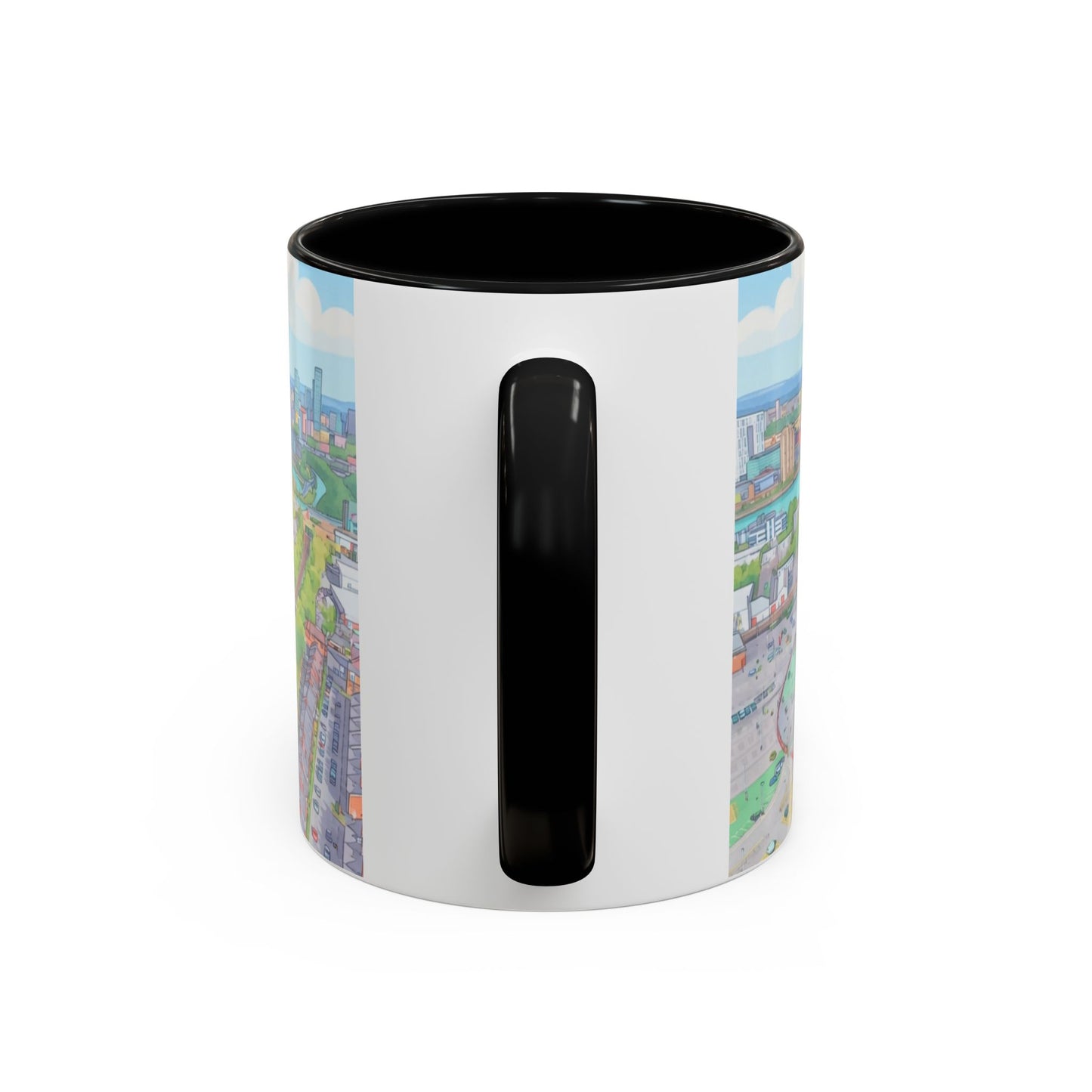 Stadium Cityscape Coffee Mug — Scenic Manchester Football Stadium Illustration (11oz)