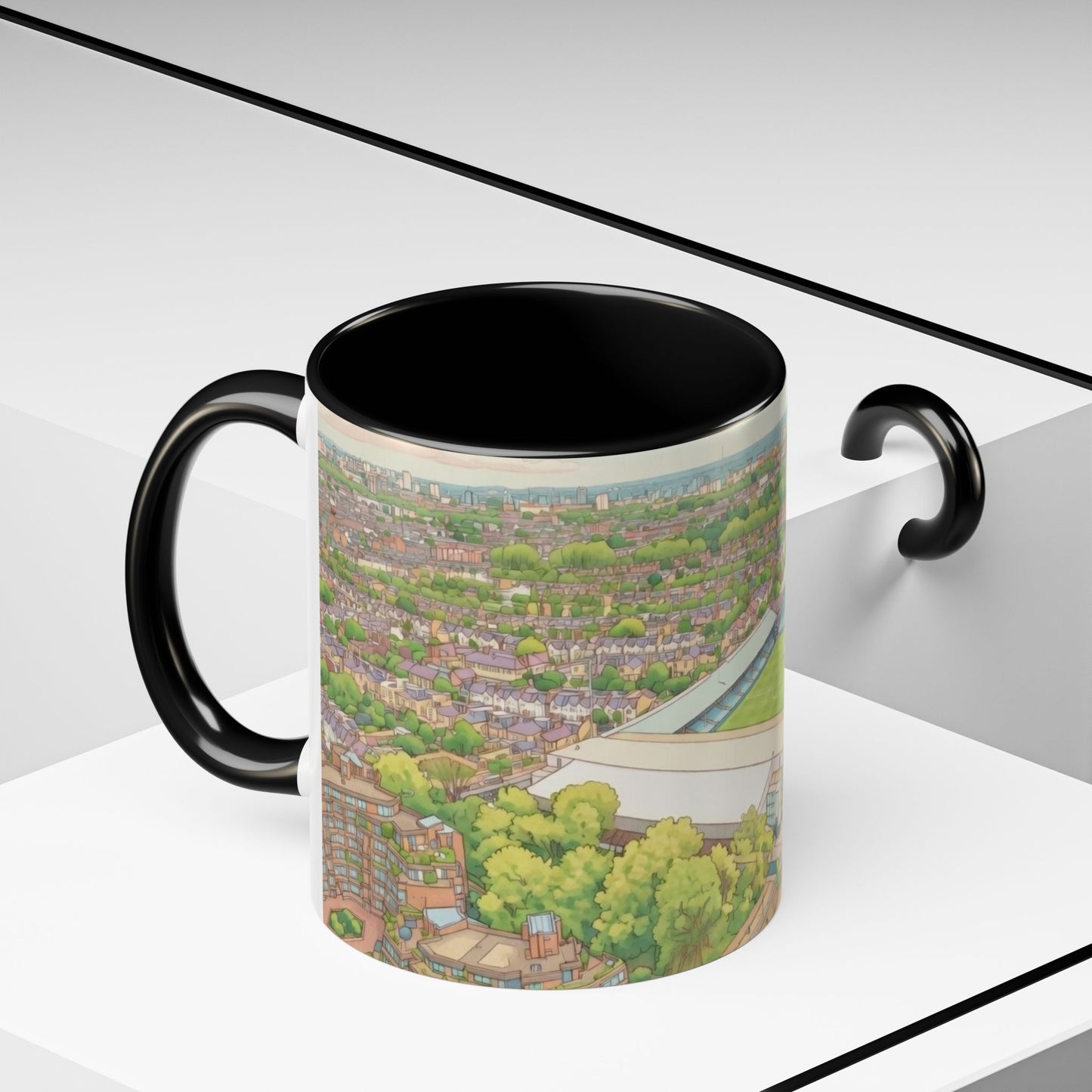 Fulham Aerial Accent Coffee Mug — Scenic Riverside stadium Art (11oz)