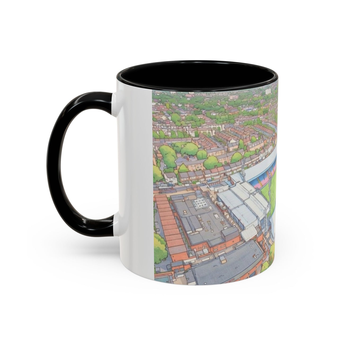 Palace Stadium Aerial Accent Coffee Mug — Illustrated Football Ground Scene (11oz)