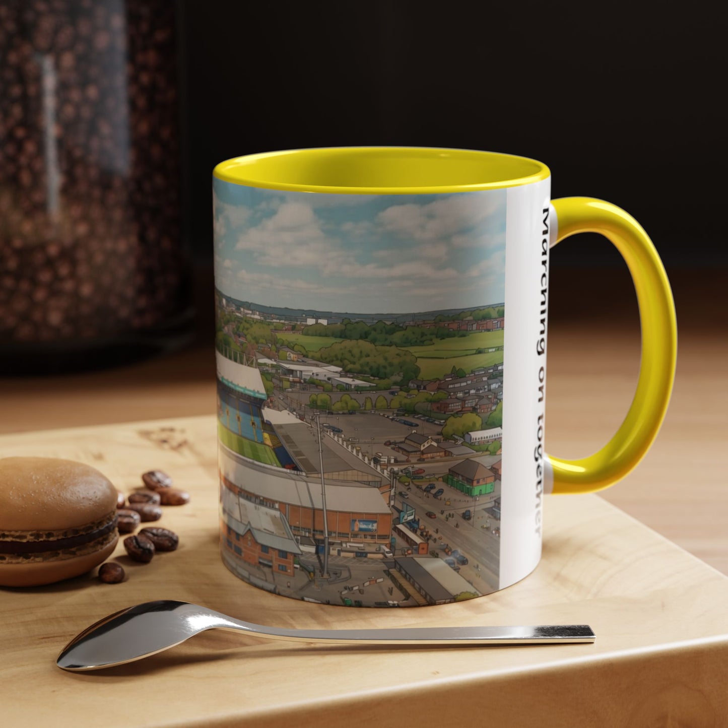 Stadium aerial Accent Coffee Mug — "Marching on Together"
