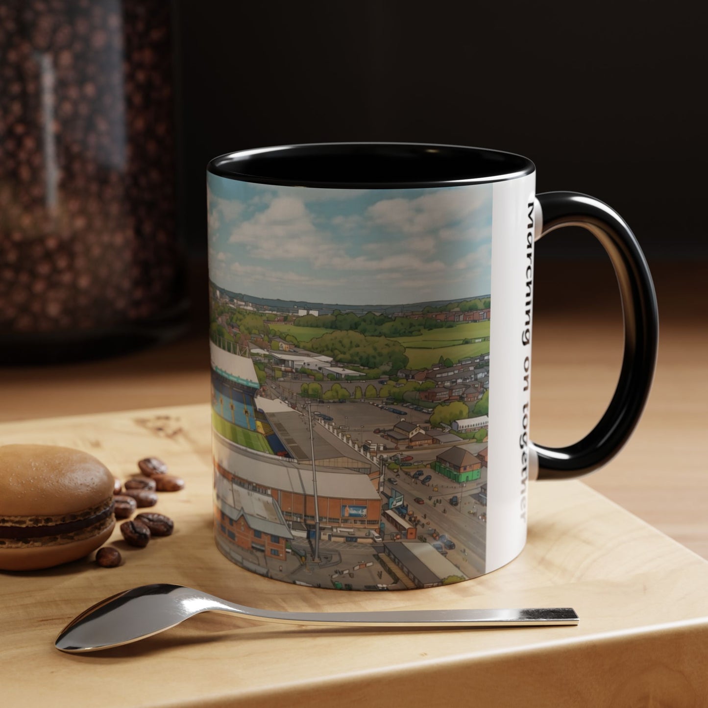 Stadium aerial Accent Coffee Mug — "Marching on Together"