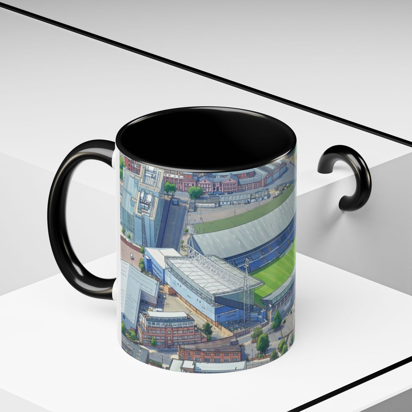 Portman Road Stadium Aerial Accent Coffee Mug — Scenic Soccer/Football Pitch Design (11oz)