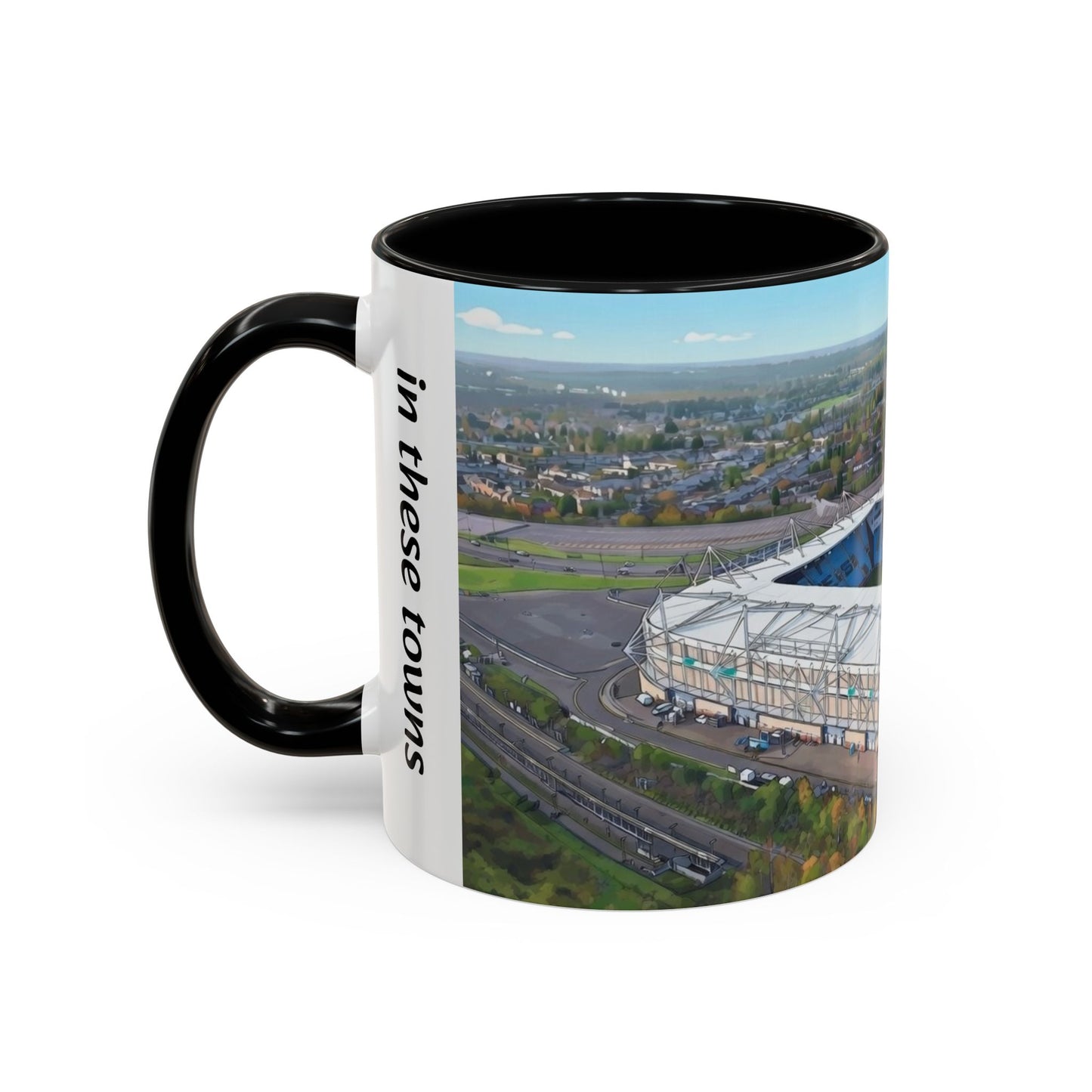 Sky Blues Accent Coffee Mug — 'We live and die in these towns' Football Fan Gift (11/15oz)