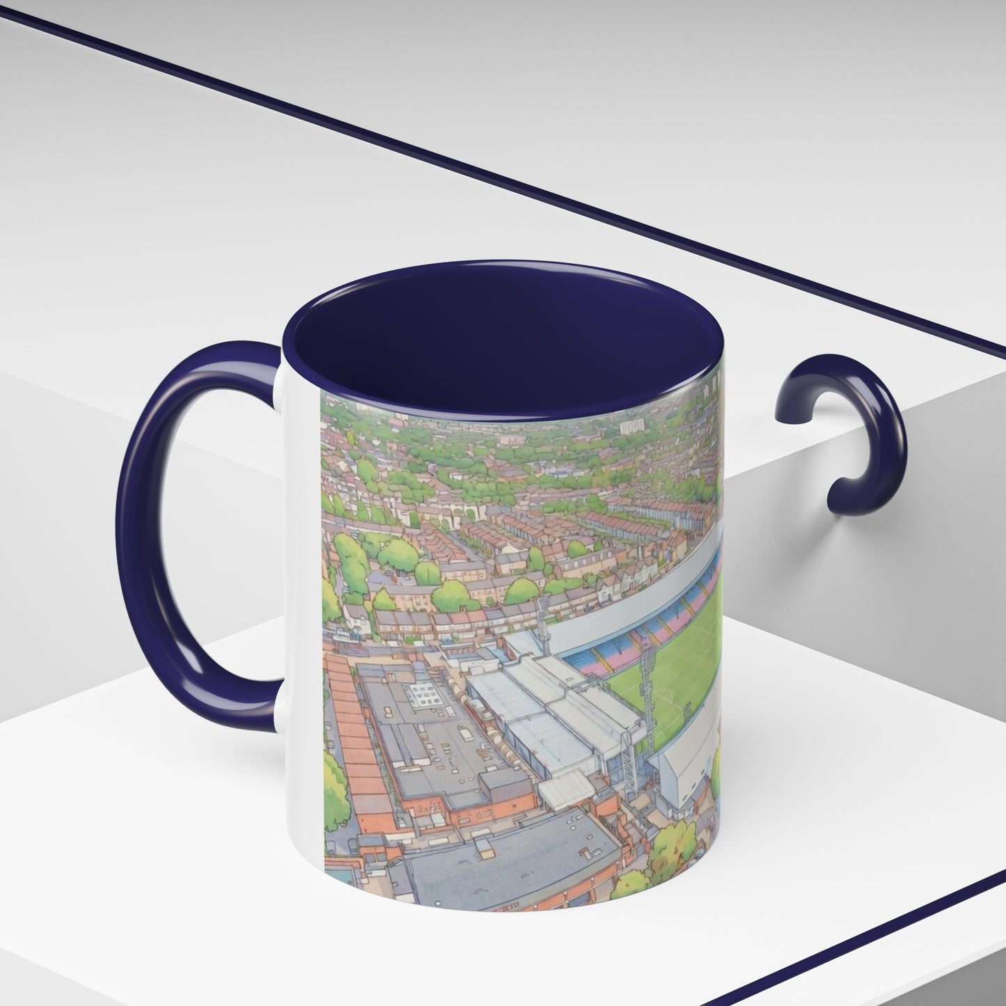 Palace Stadium Aerial Accent Coffee Mug — Illustrated Football Ground Scene (11oz)