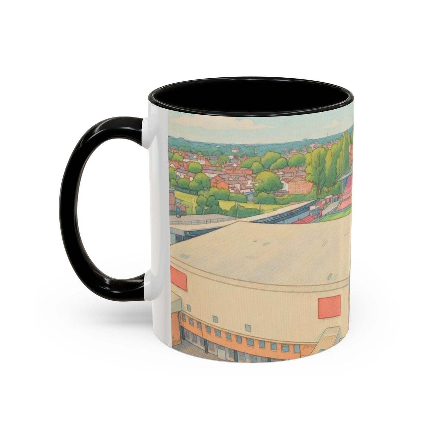 Lincoln Stadium Panorama Accent Coffee Mug – Illustrated Football Ground View (11oz)