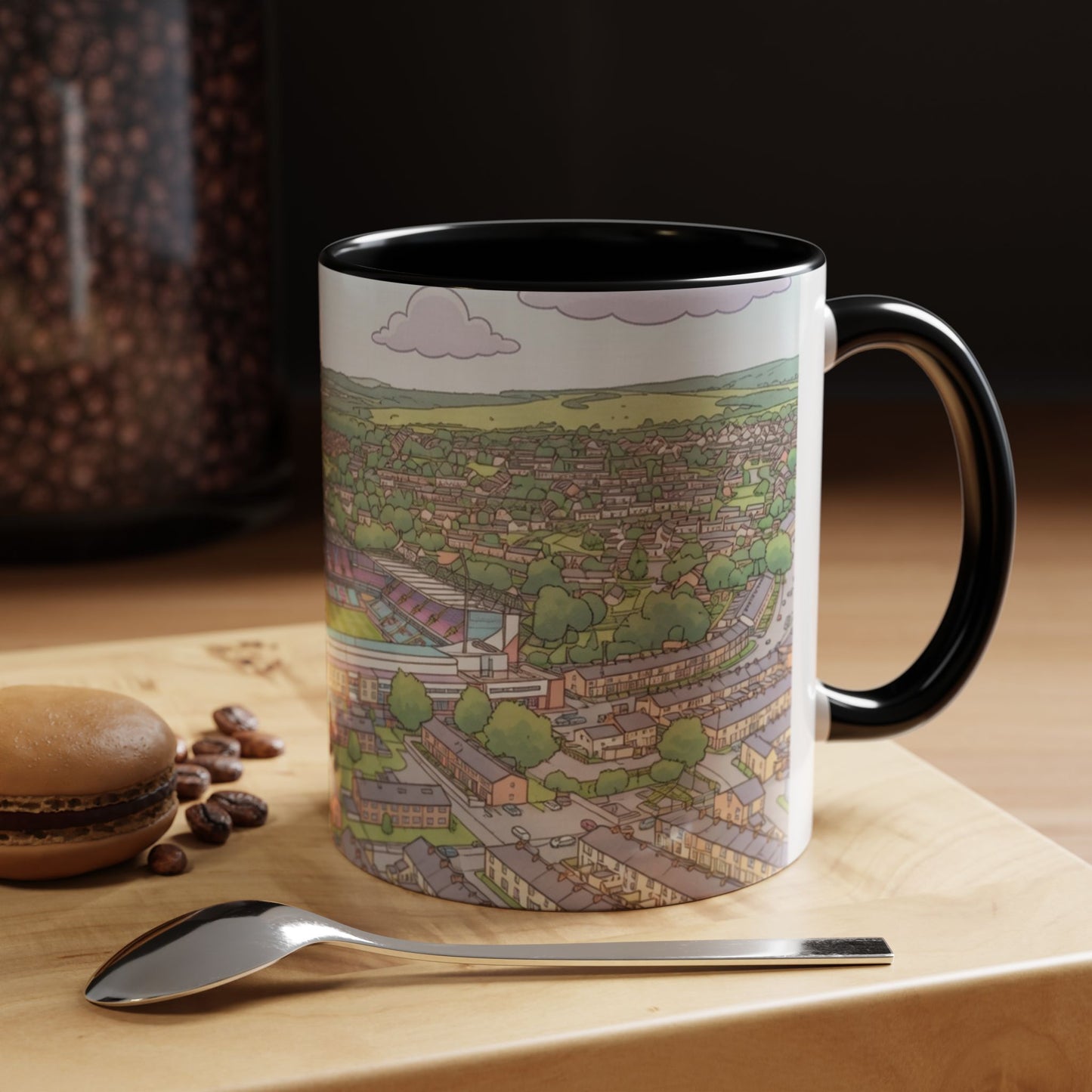 Turf Moor Scenic Townscape Accent Mug — Illustrated Countryside Stadium Coffee Cup (11oz)