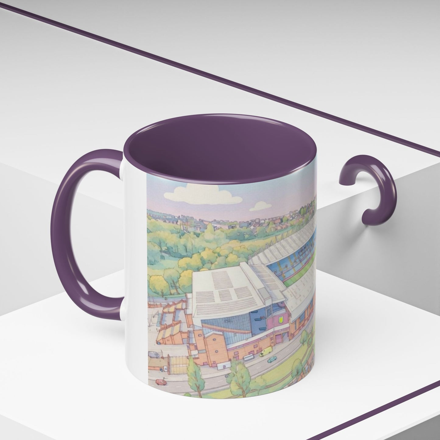 Villa Park Stadium Aerial Illustration Accent Coffee Mug – 11oz