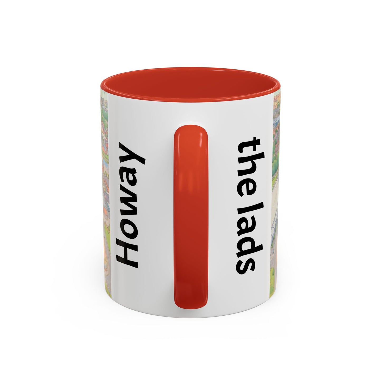 Howay the lads Stadium Accent Coffee Mug — Football Aerial View, 11oz