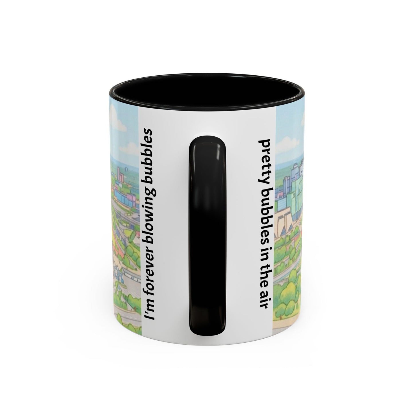 Coffee Mug — Illustrated Stadium Cityscape with "I'm forever blowing bubbles"