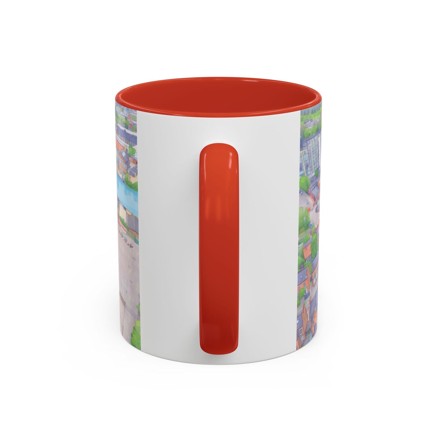 Forest Aerial Accent Coffee Mug — Illustrated Football Arena Scene (11oz)