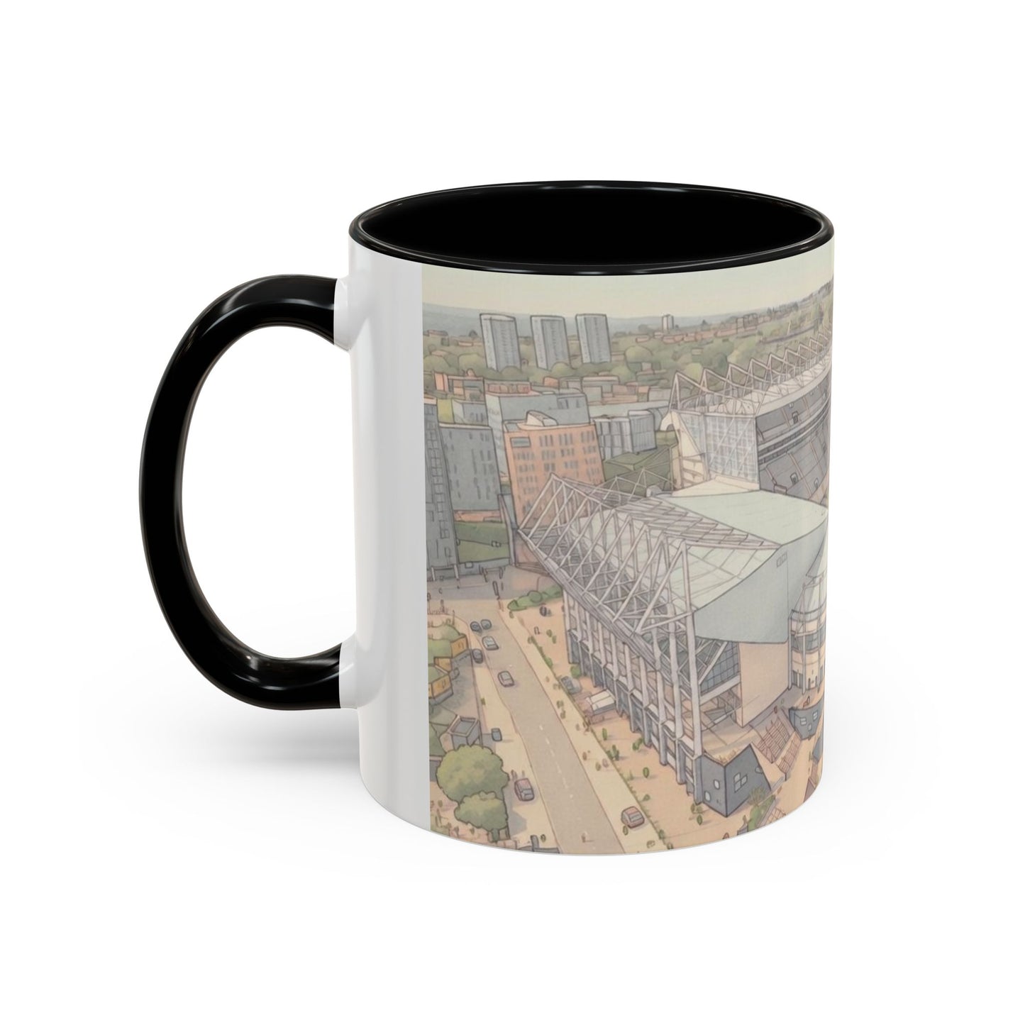 St James' Park Aerial Illustration Accent Coffee Mug – Geordie Scene (11oz)