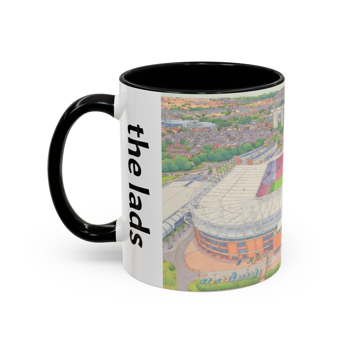 Howay the lads Stadium Accent Coffee Mug — Football Aerial View, 11oz