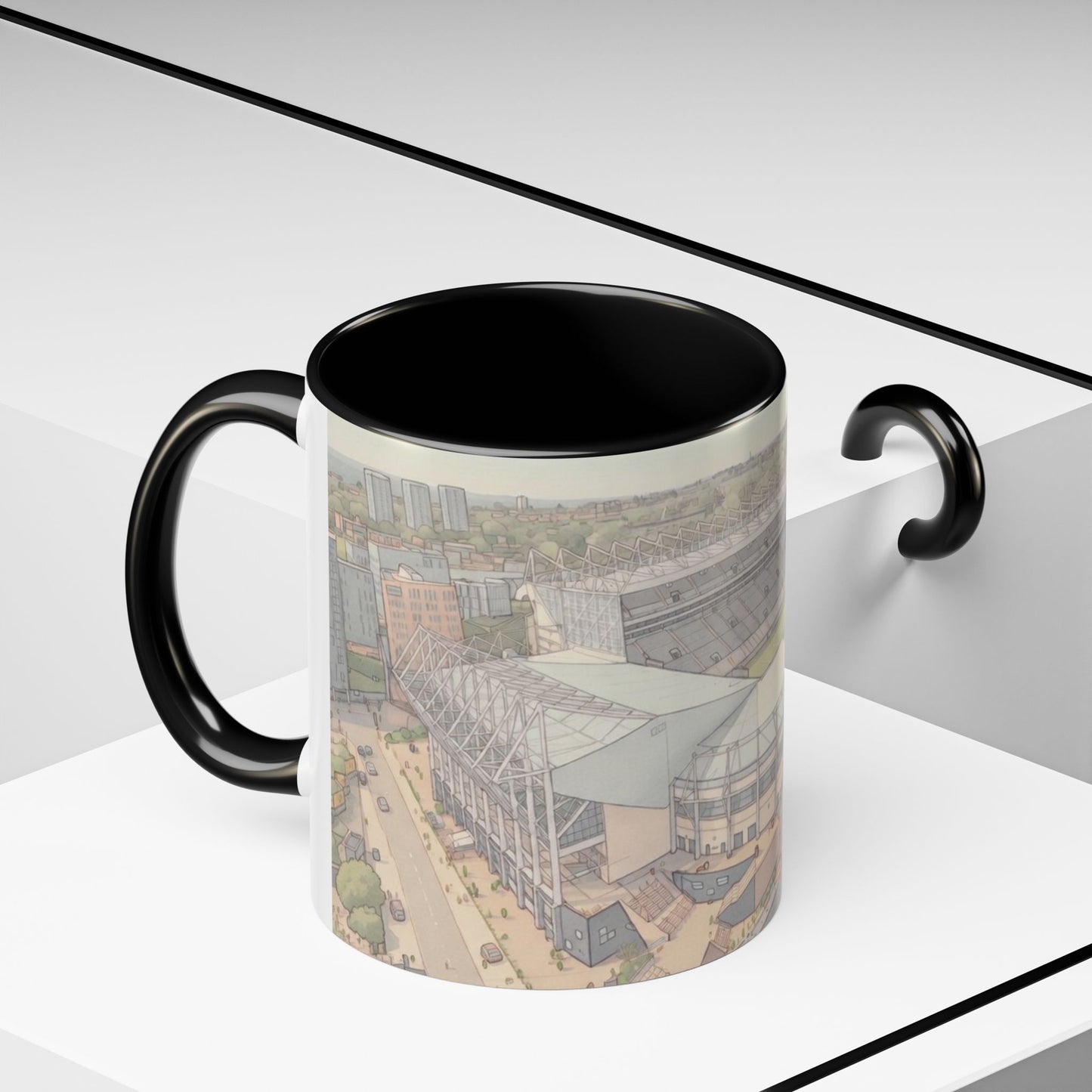 St James' Park Aerial Illustration Accent Coffee Mug – Geordie Scene (11oz)