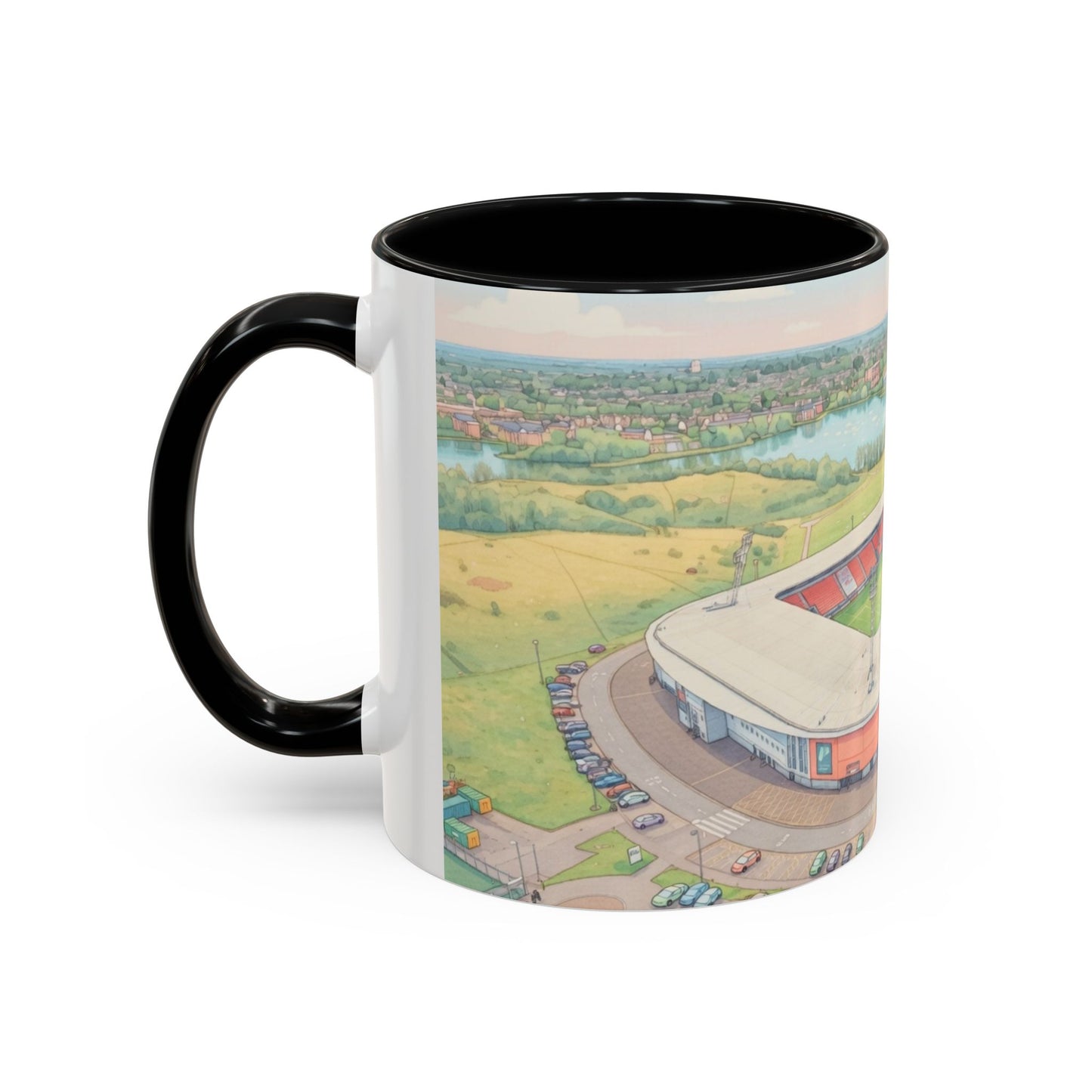 Doncaster Stadium Panorama Accent Coffee Mug – Scenic Football Ground Illustration (11oz)