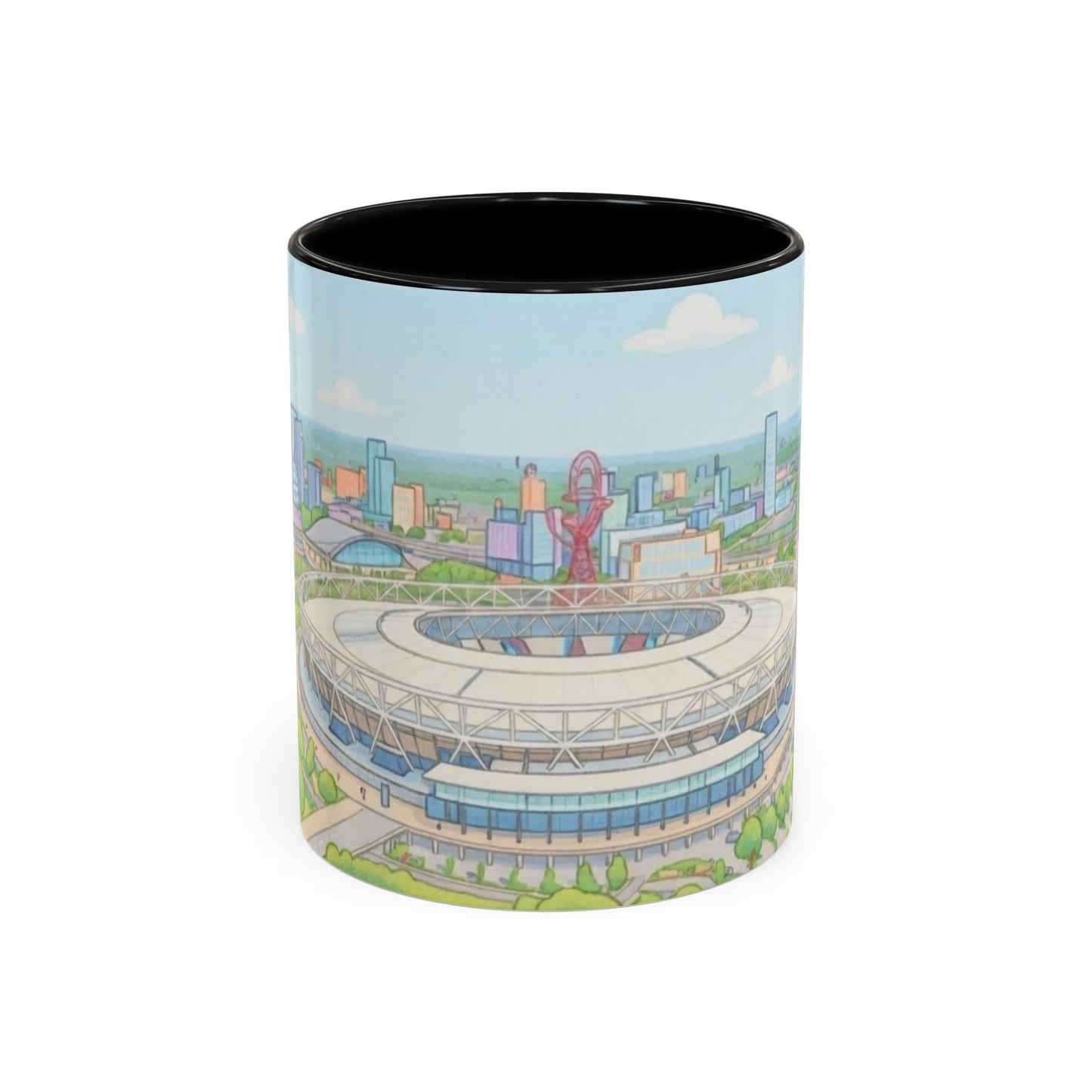 Coffee Mug — Illustrated Stadium Cityscape with "I'm forever blowing bubbles"