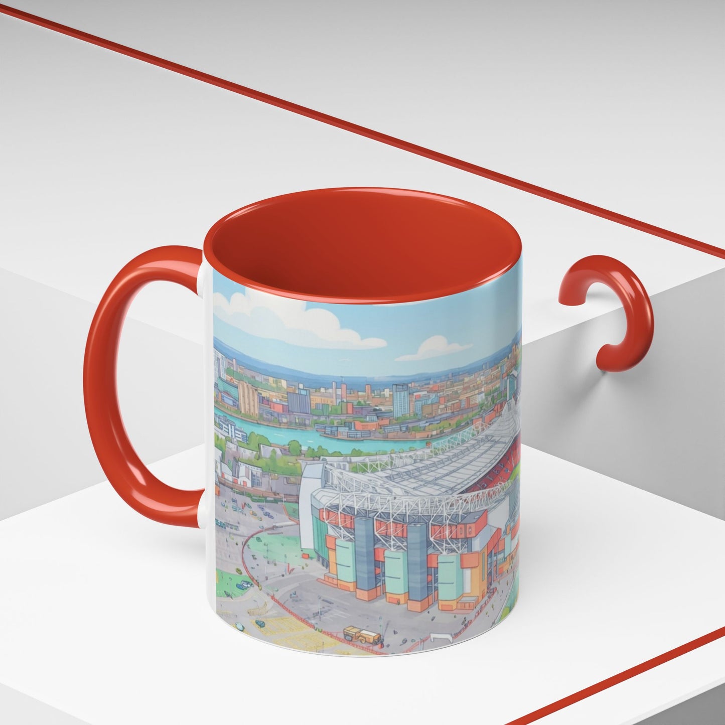 Stadium Cityscape Coffee Mug — Scenic Manchester Football Stadium Illustration (11oz)
