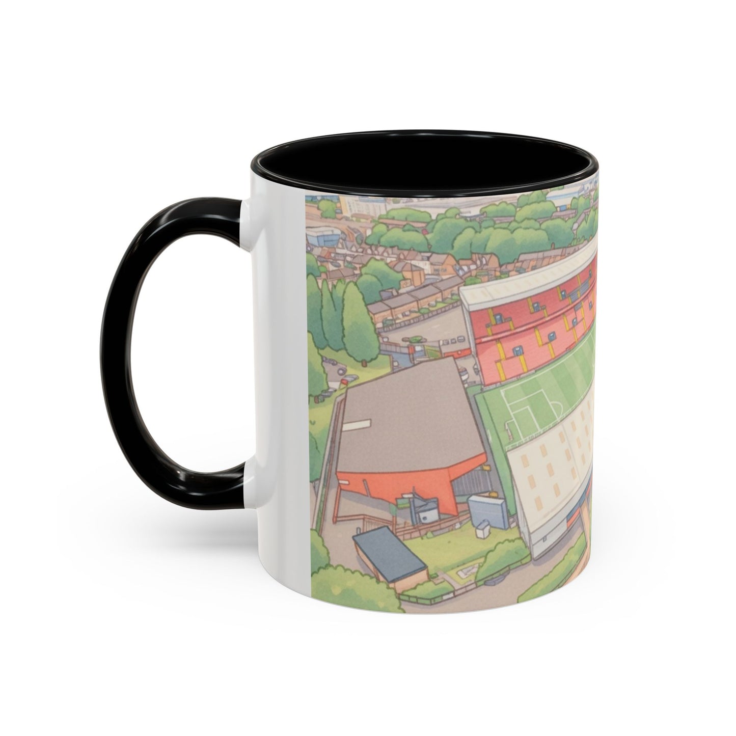 The Valley Stadium Aerial Accent Coffee Mug — Illustrated Soccer Ground Gift (11oz)