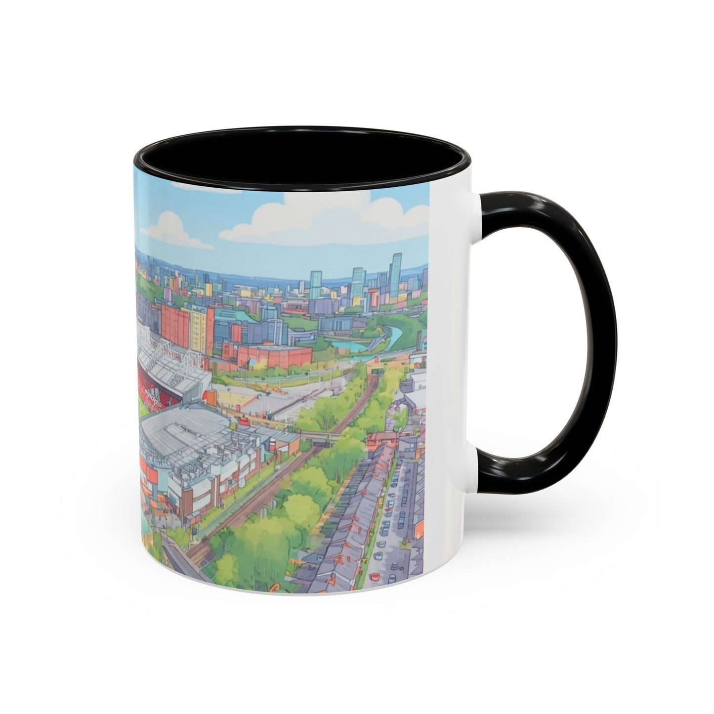 Stadium Cityscape Coffee Mug — Scenic Manchester Football Stadium Illustration (11oz)