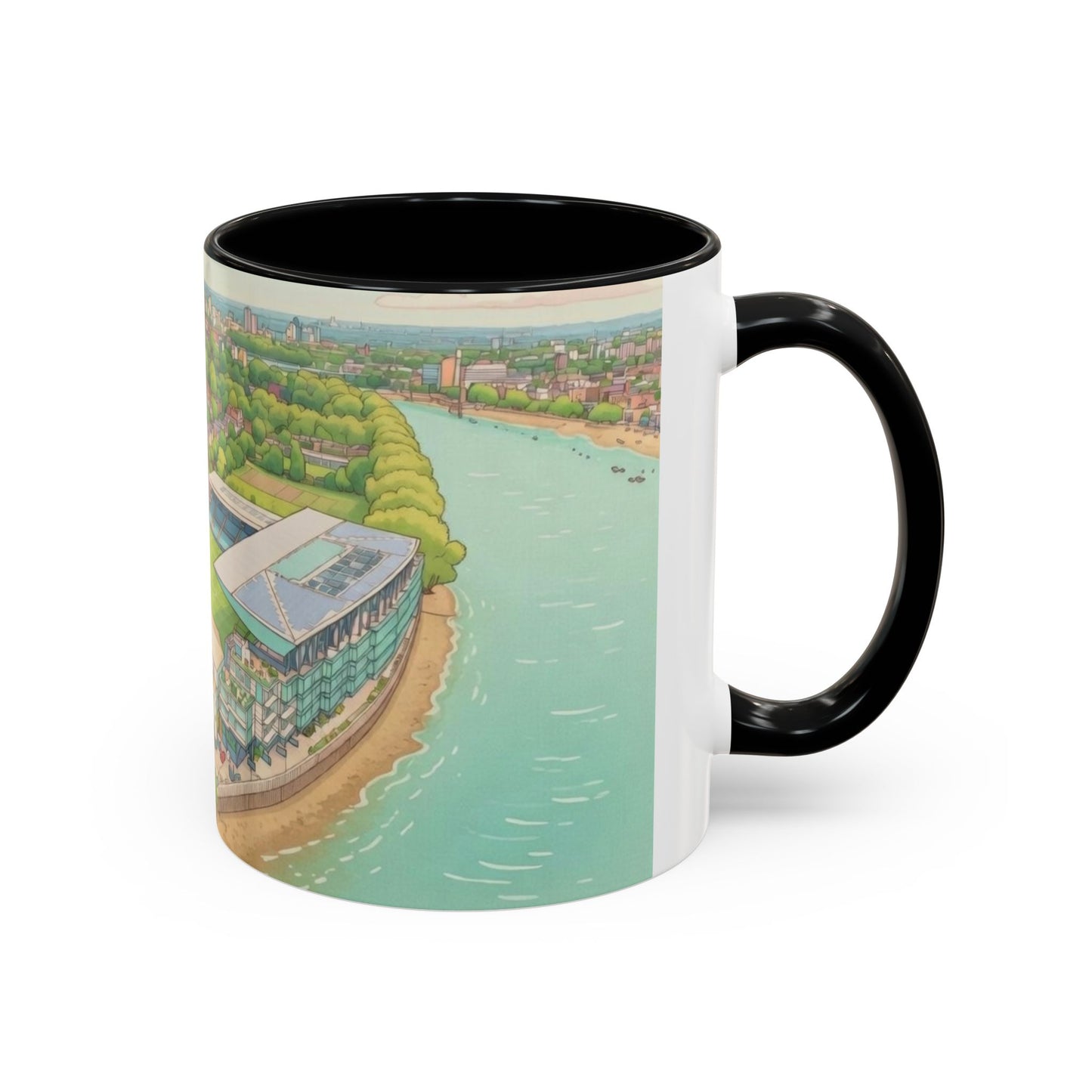 Fulham Aerial Accent Coffee Mug — Scenic Riverside stadium Art (11oz)