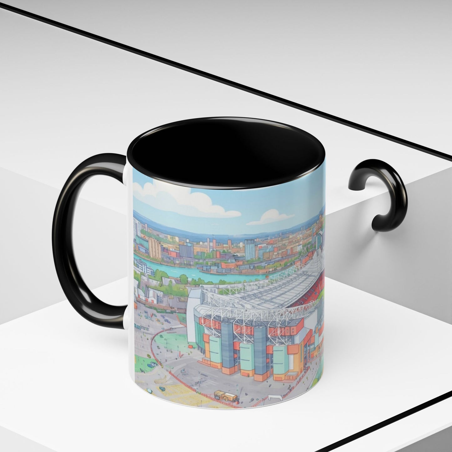 Stadium Cityscape Coffee Mug — Scenic Manchester Football Stadium Illustration (11oz)