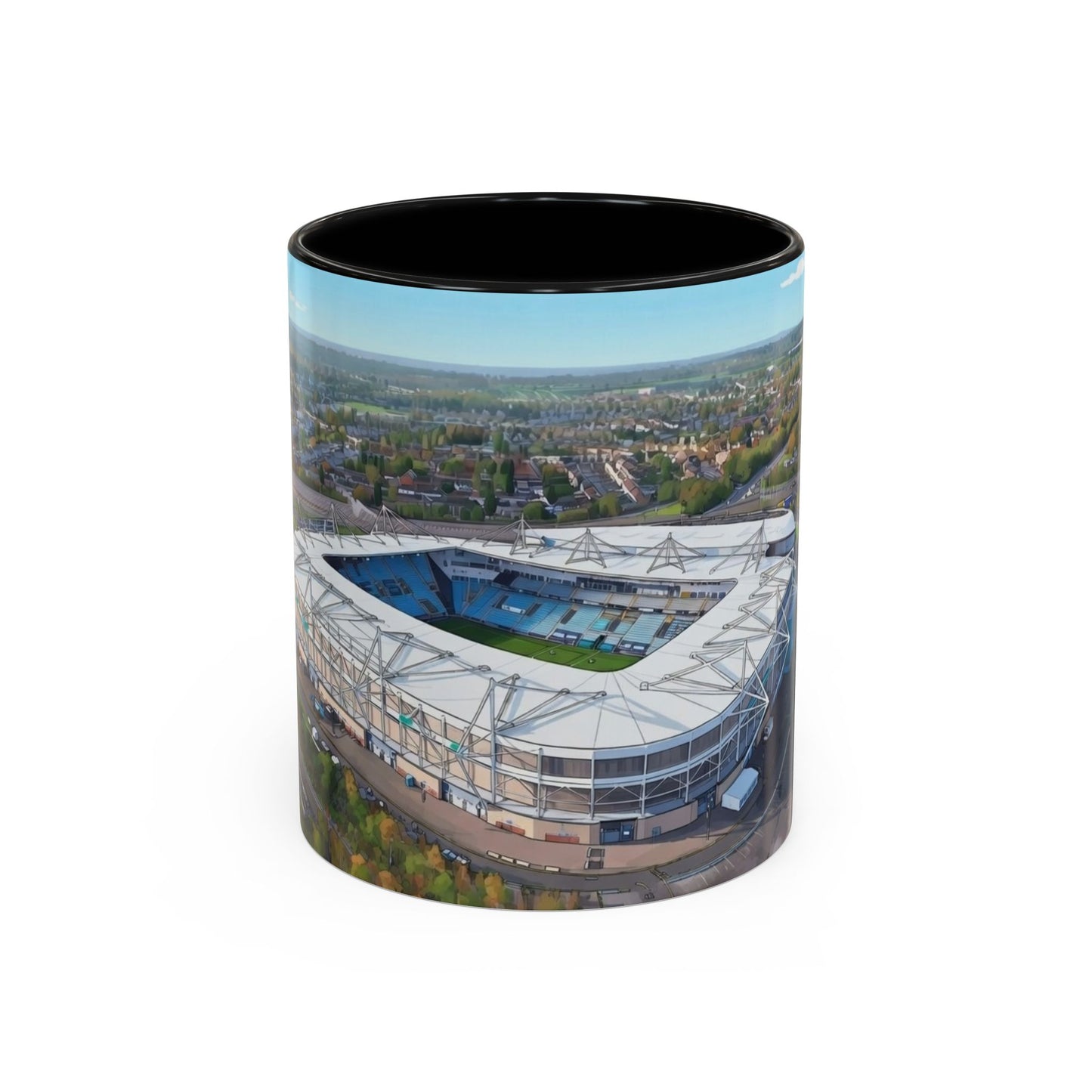Sky Blues Accent Coffee Mug — 'We live and die in these towns' Football Fan Gift (11/15oz)