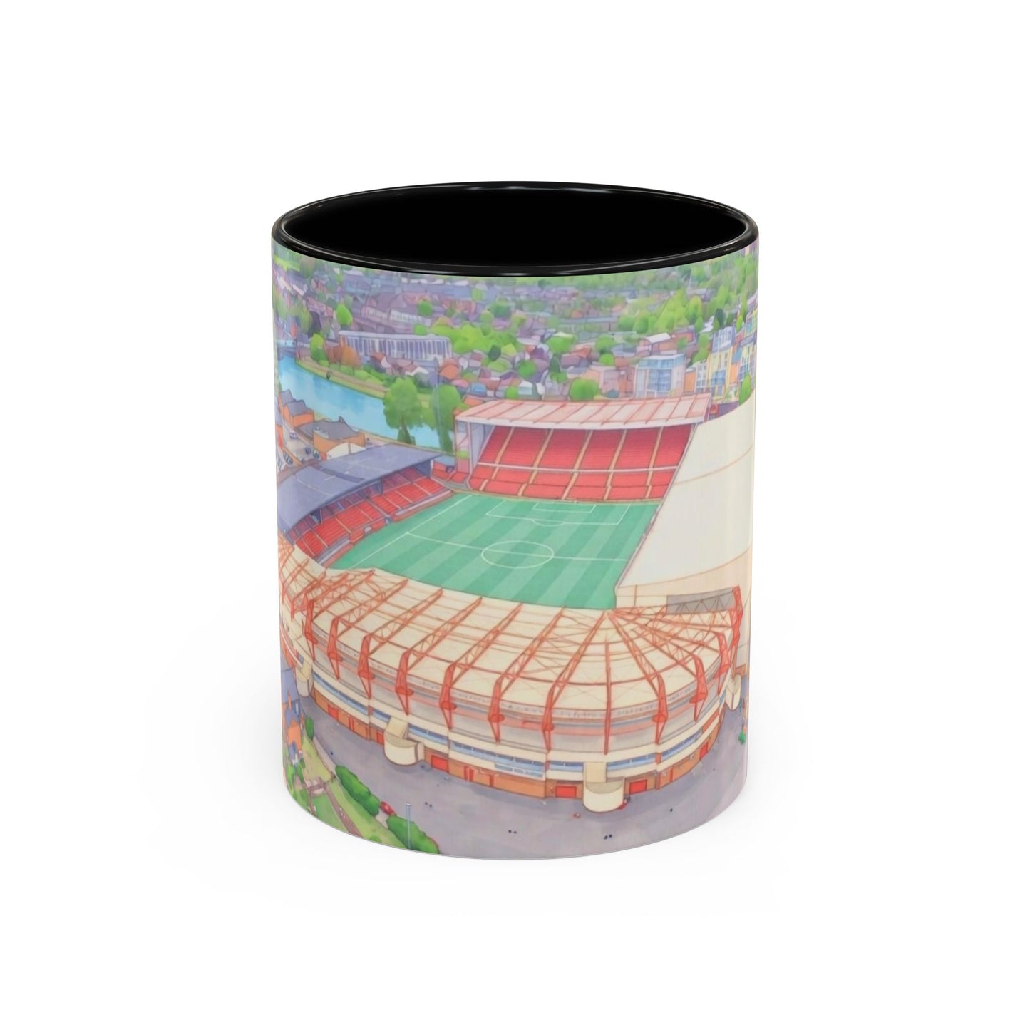Forest Aerial Accent Coffee Mug — Illustrated Football Arena Scene (11oz)
