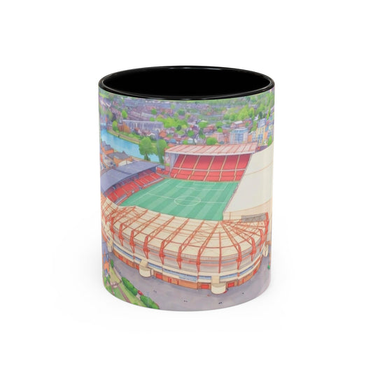 Forest Aerial Accent Coffee Mug — Illustrated Football Arena Scene (11oz)