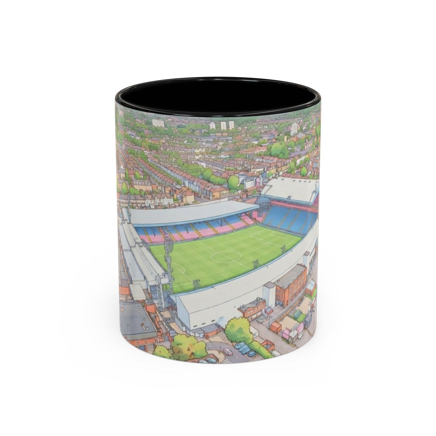 Palace Stadium Aerial Accent Coffee Mug — Illustrated Football Ground Scene (11oz)