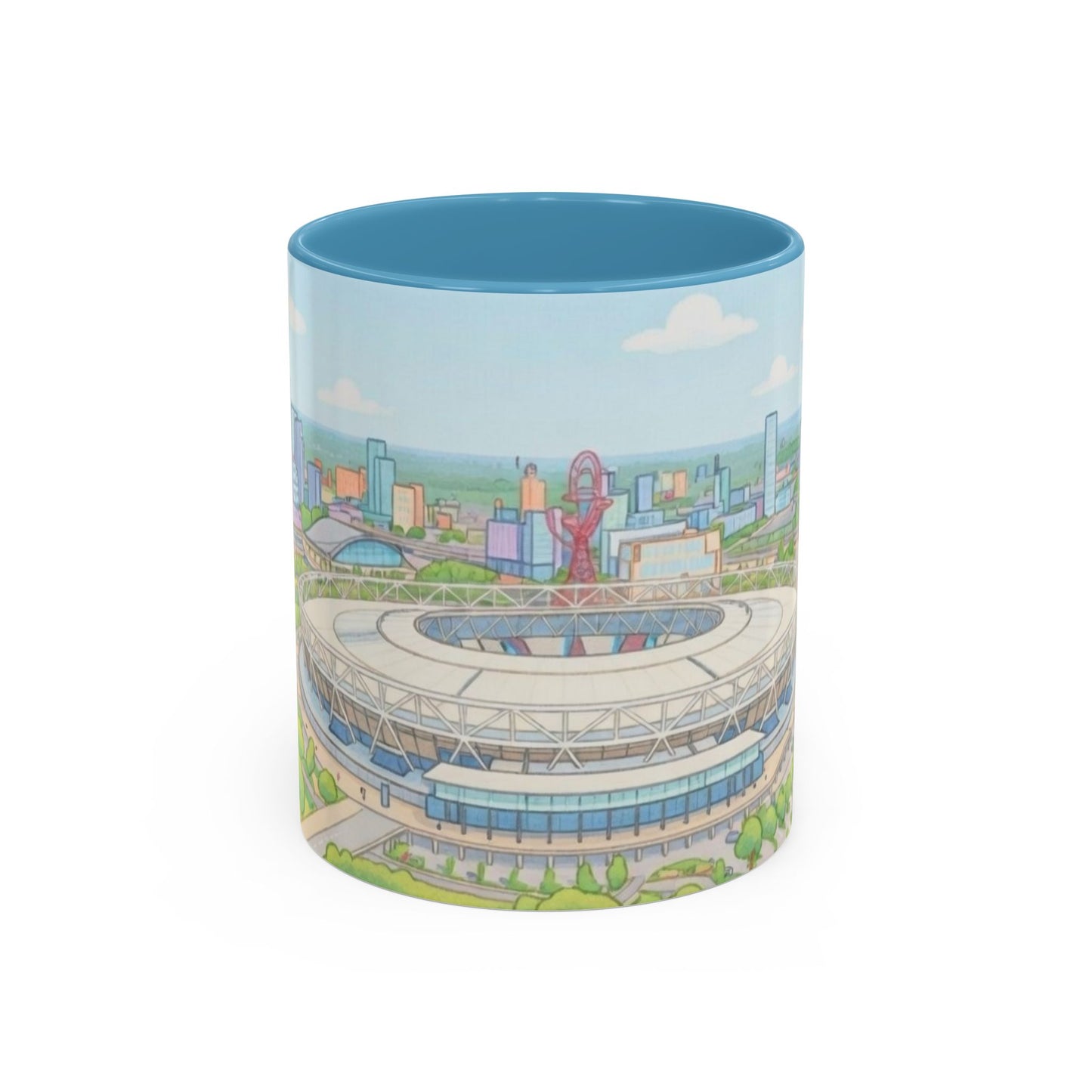 Coffee Mug — Illustrated Stadium Cityscape with "I'm forever blowing bubbles"