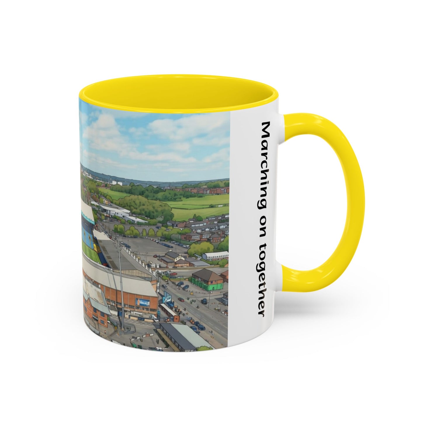 Stadium aerial Accent Coffee Mug — "Marching on Together"