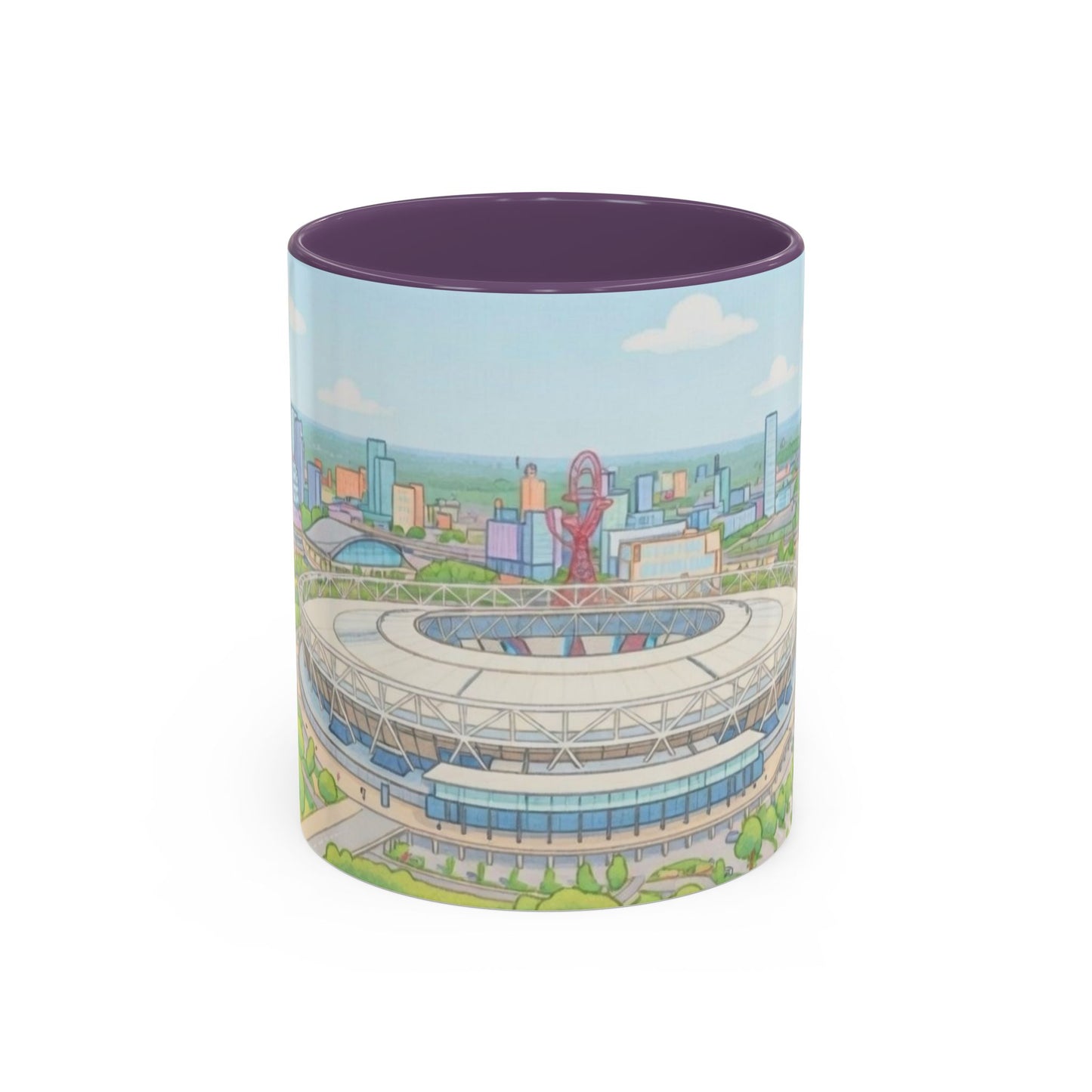Coffee Mug — Illustrated Stadium Cityscape with "I'm forever blowing bubbles"