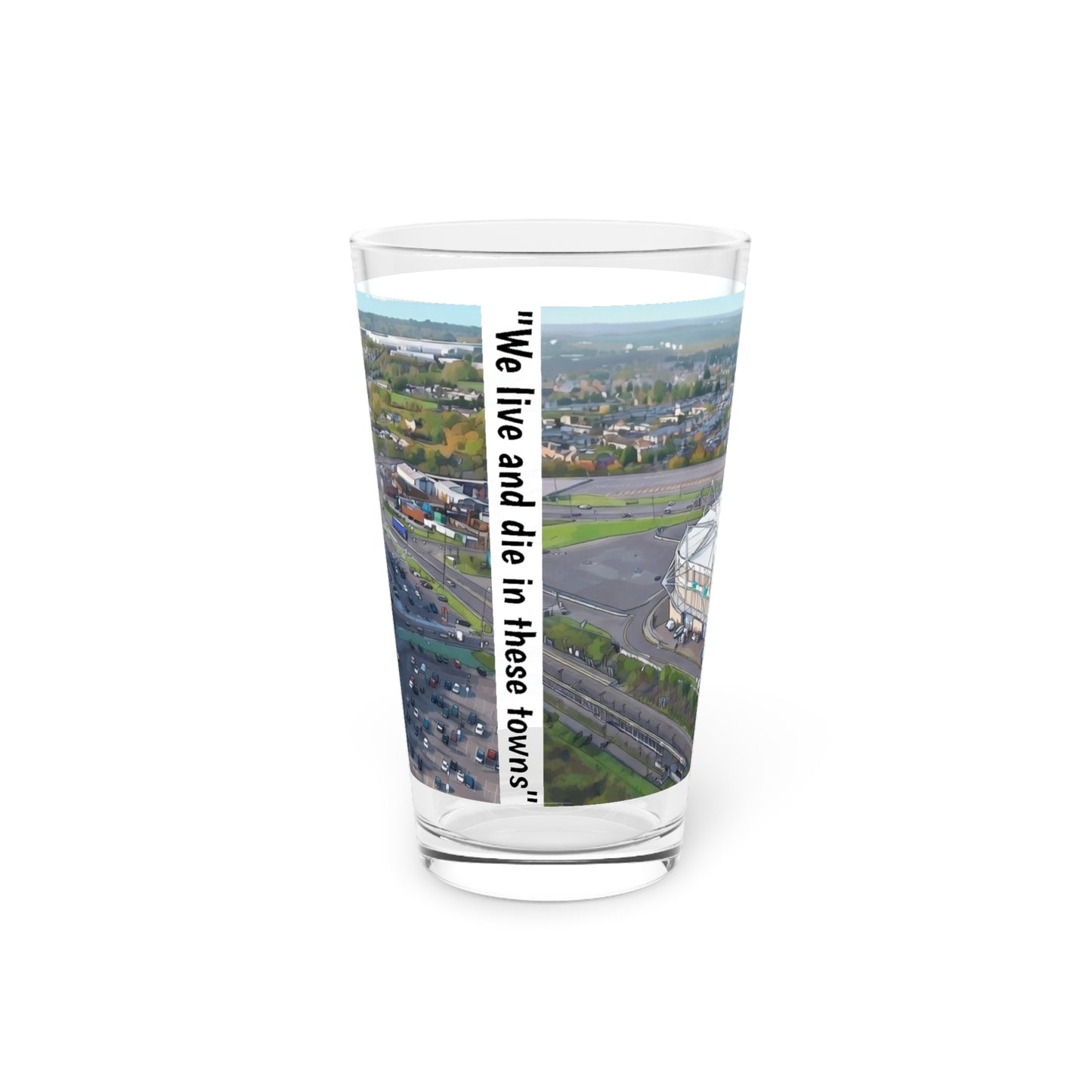 Coventry skyline pastel print Pint Glass – "We live and die in these towns"