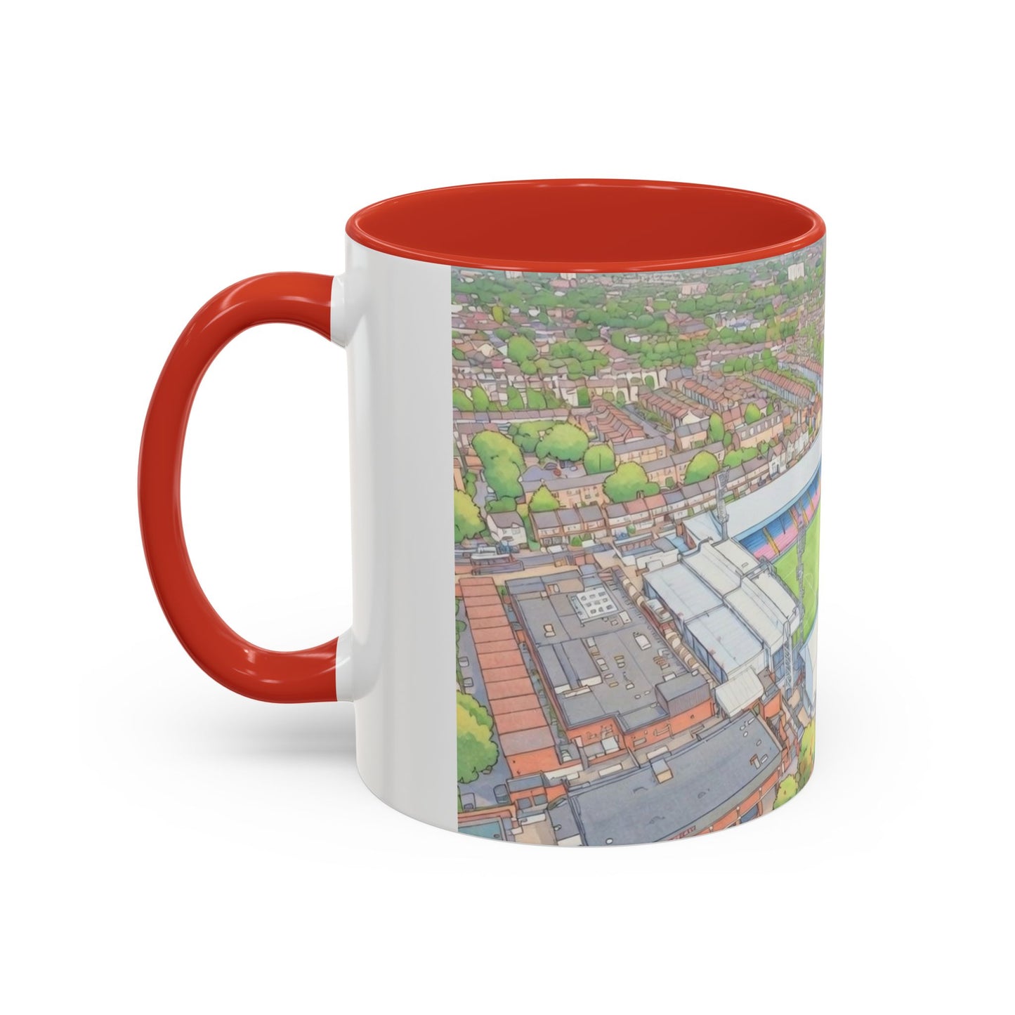 Palace Stadium Aerial Accent Coffee Mug — Illustrated Football Ground Scene (11oz)