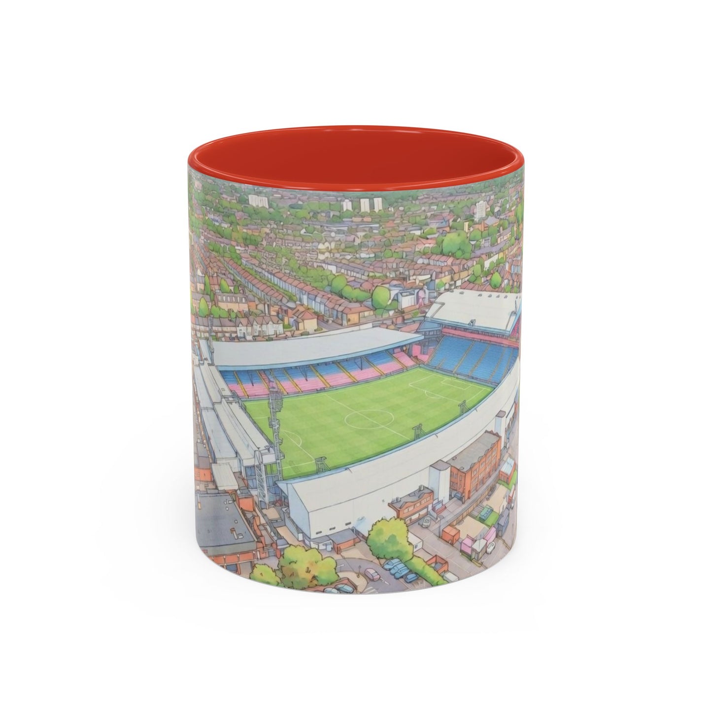 Palace Stadium Aerial Accent Coffee Mug — Illustrated Football Ground Scene (11oz)