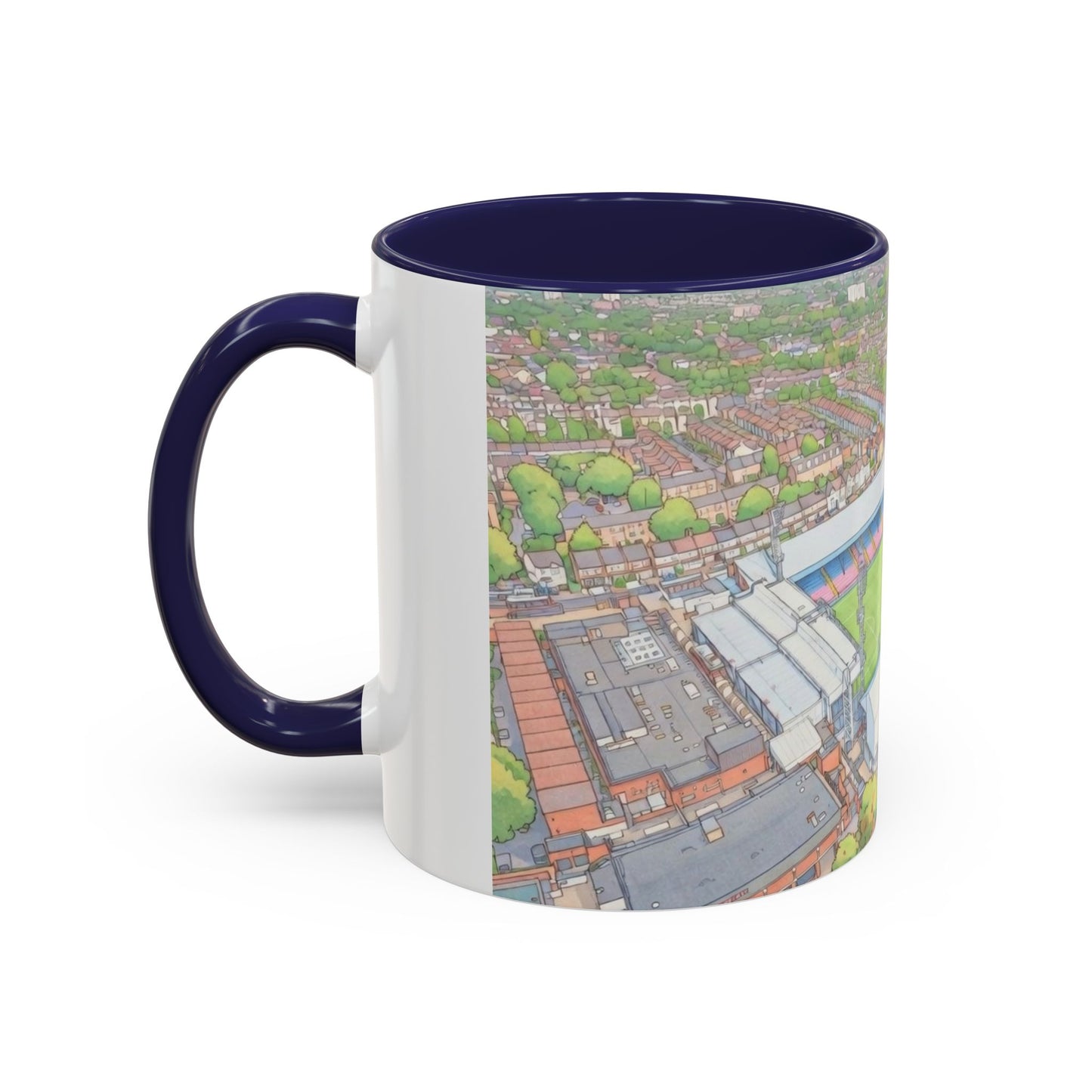 Palace Stadium Aerial Accent Coffee Mug — Illustrated Football Ground Scene (11oz)