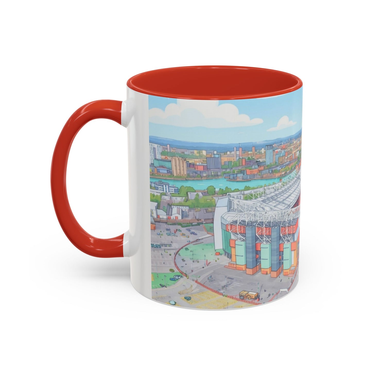 Stadium Cityscape Coffee Mug — Scenic Manchester Football Stadium Illustration (11oz)