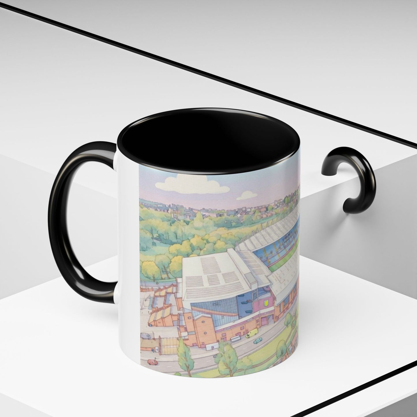 Villa Park Stadium Aerial Illustration Accent Coffee Mug – 11oz
