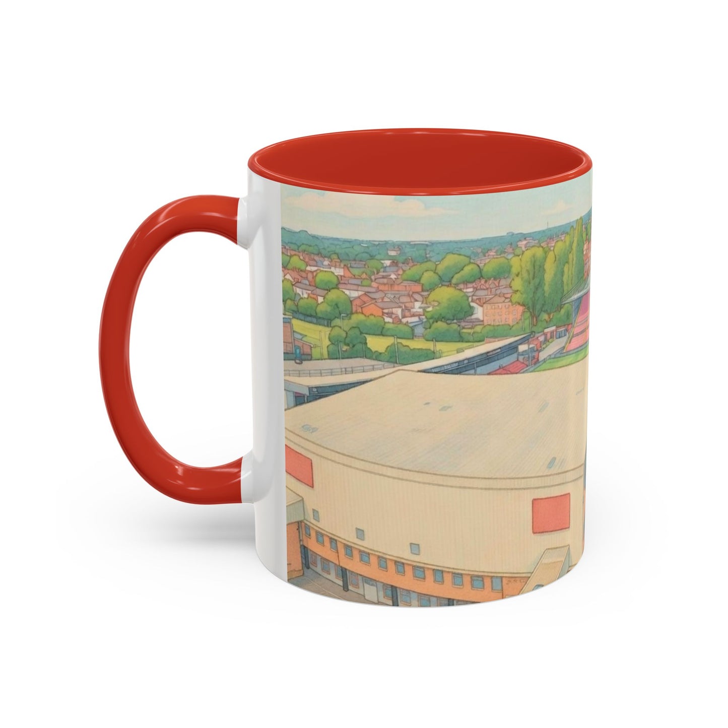 Lincoln Stadium Panorama Accent Coffee Mug – Illustrated Football Ground View (11oz)