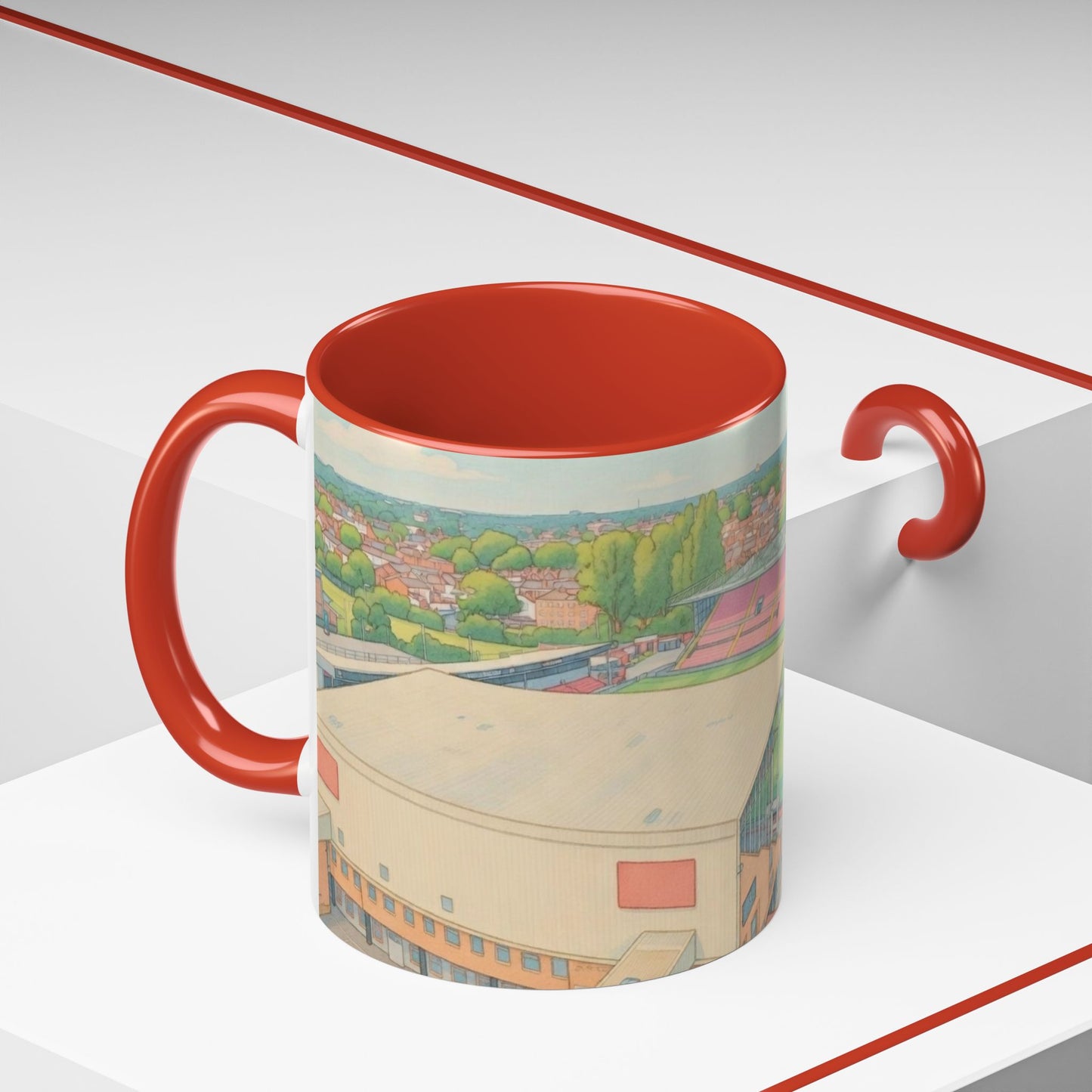 Lincoln Stadium Panorama Accent Coffee Mug – Illustrated Football Ground View (11oz)