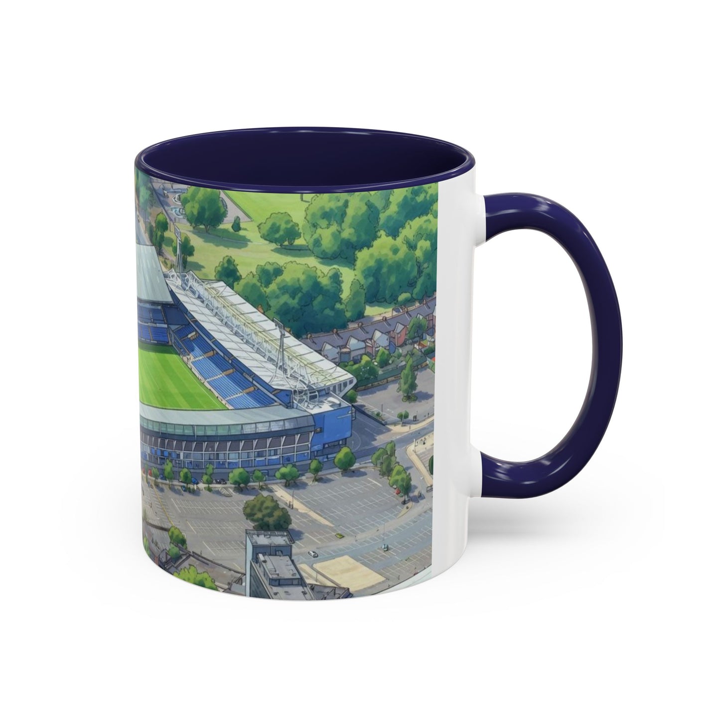 Portman Road Stadium Aerial Accent Coffee Mug — Scenic Soccer/Football Pitch Design (11oz)