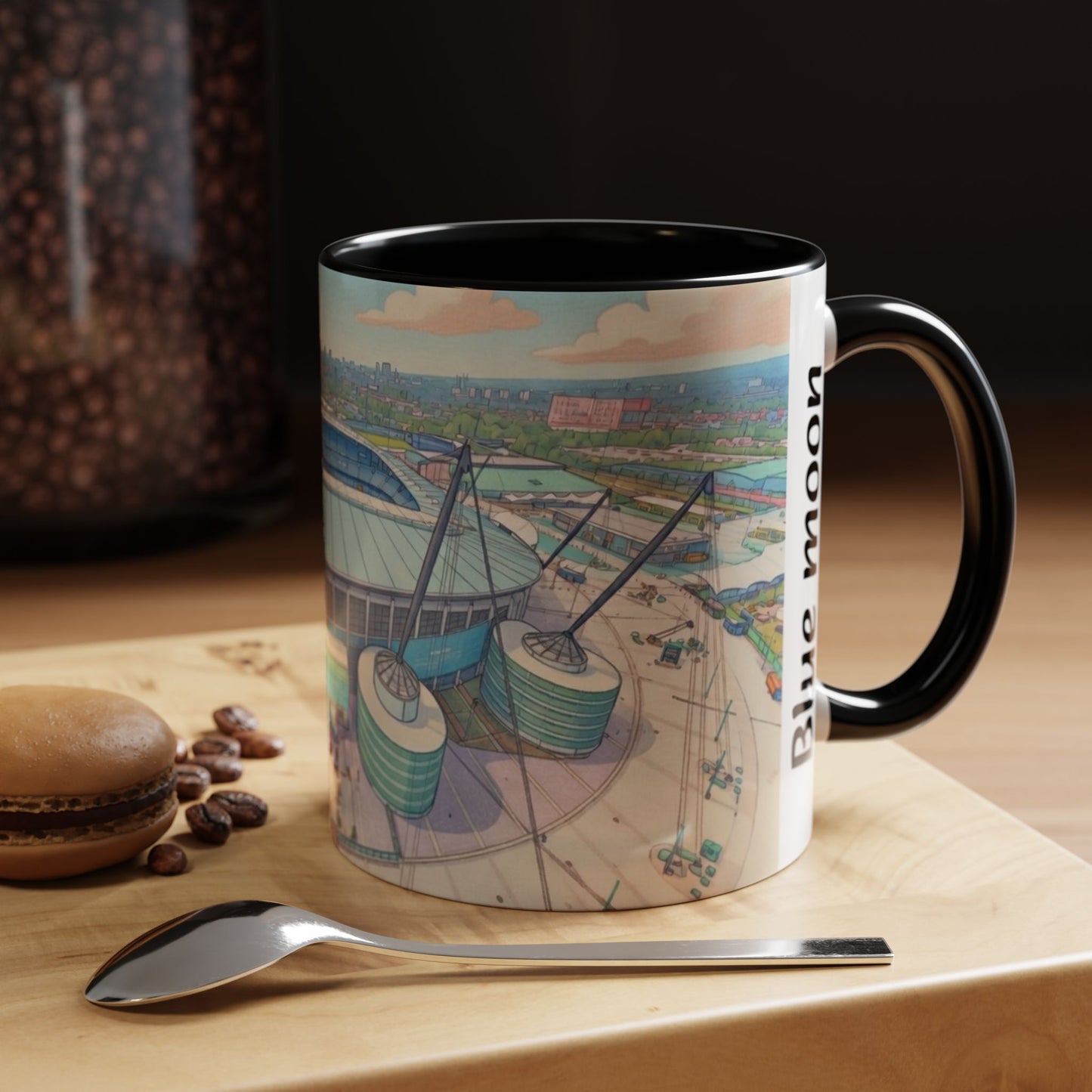 Blue Moon Stadium Coffee Mug — Soccer Stadium Illustration Accent Mug (11oz)