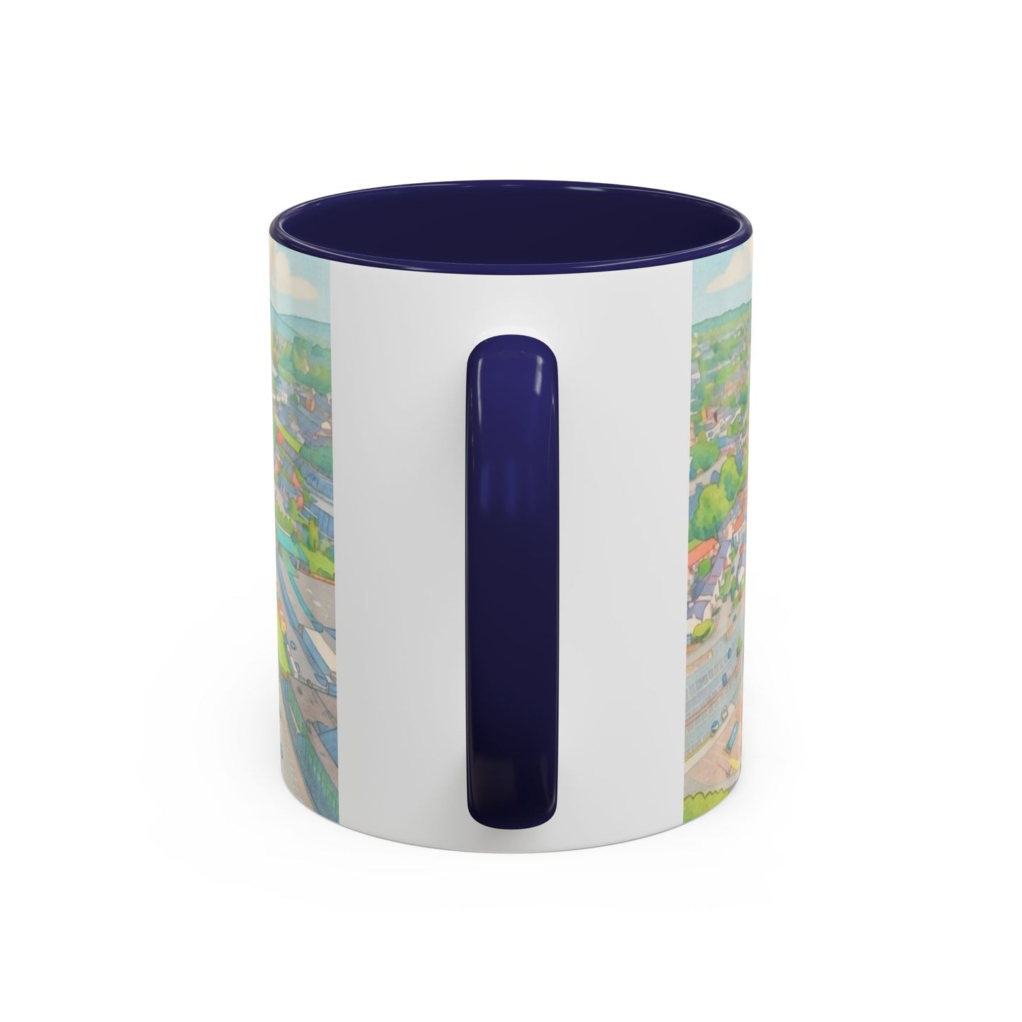Deepdale Stadium Panorama Accent Coffee Mug — Scenic Football Ground Illustration (11oz)